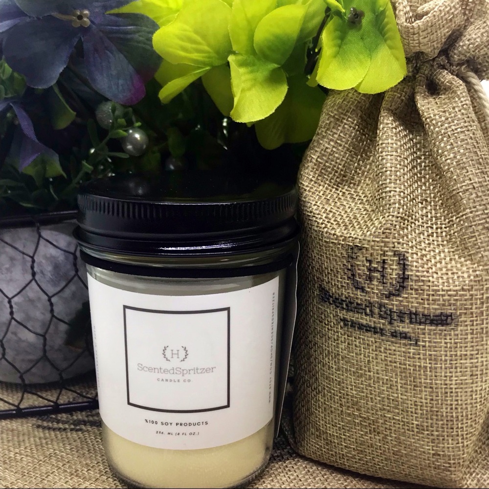 Spicy Orchids 8 oz. Soy Jar Candle w/ burlap bag.
